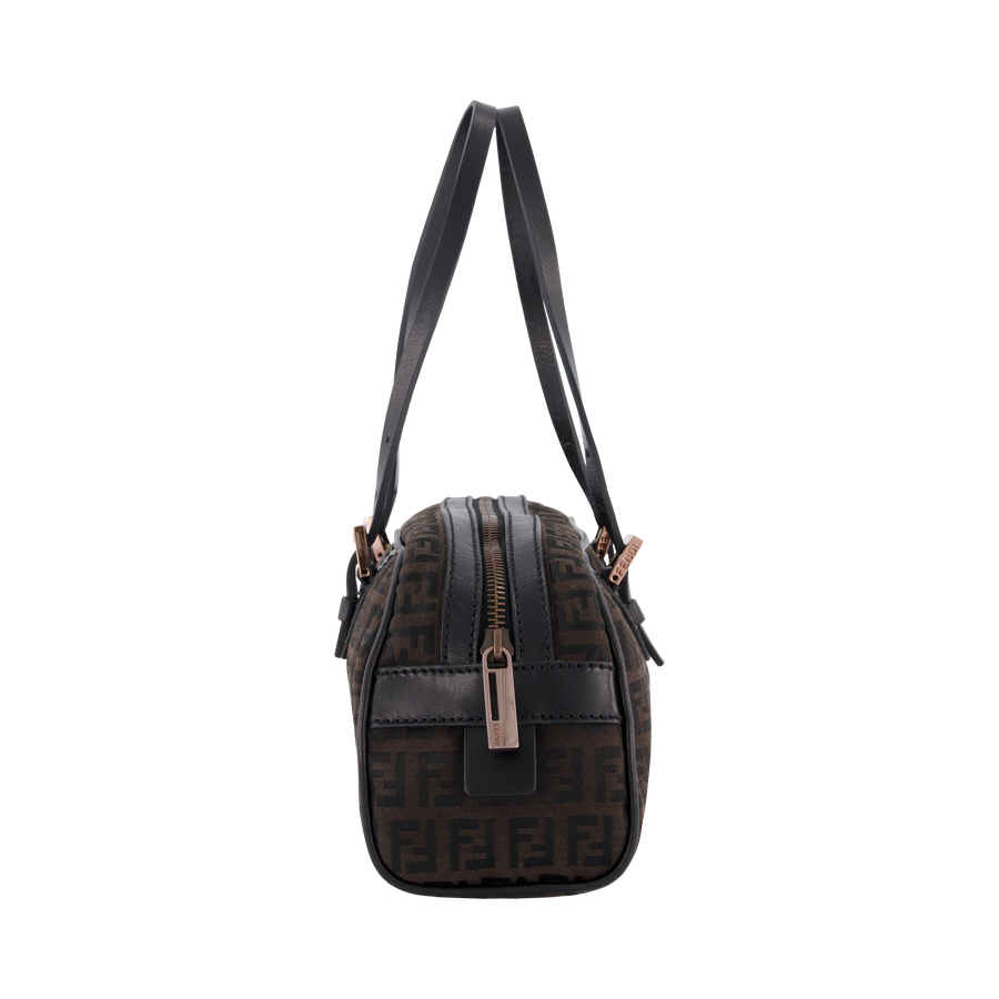 Fendi Mini Boston Bag Brown & Black FF Monogram Handbag 